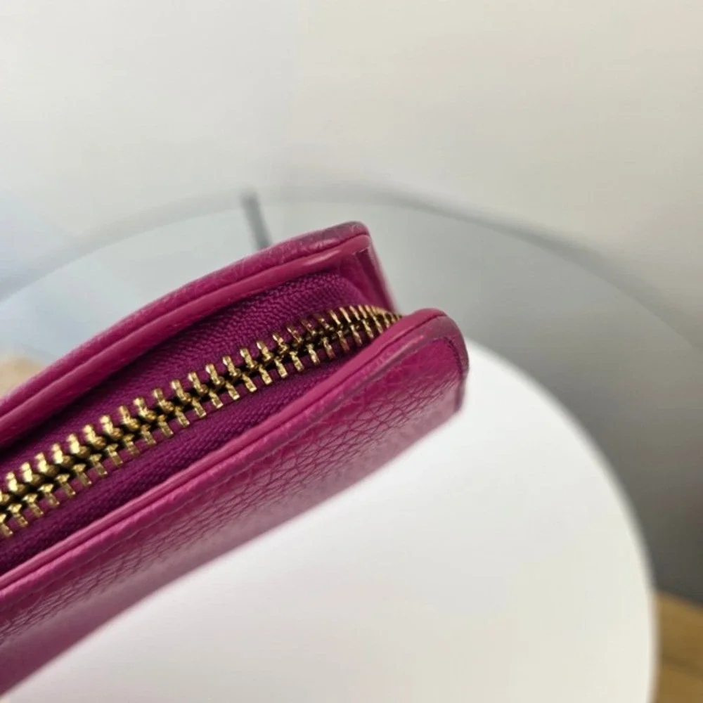 Tory Burch Miller Zip‎ Continental Wallet Magenta Pink Pebbled Leather Good